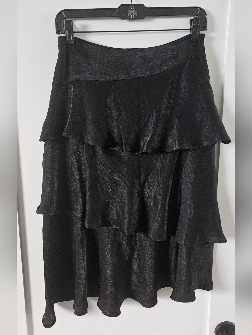 JUN & IVY Black Tiered Satin/Silk-Effect A-Line Mini Skirt FRANSCESCA'S NWT MED